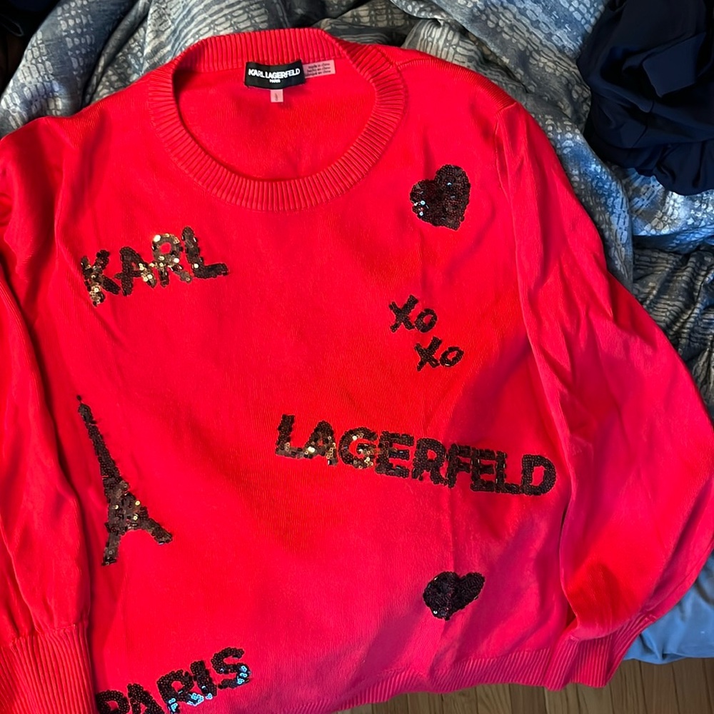 Red sweater with embroidery